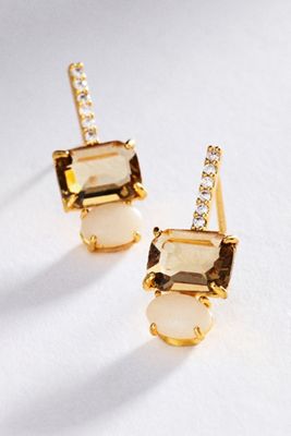 Pavé Bar Gemstone Drop Earrings