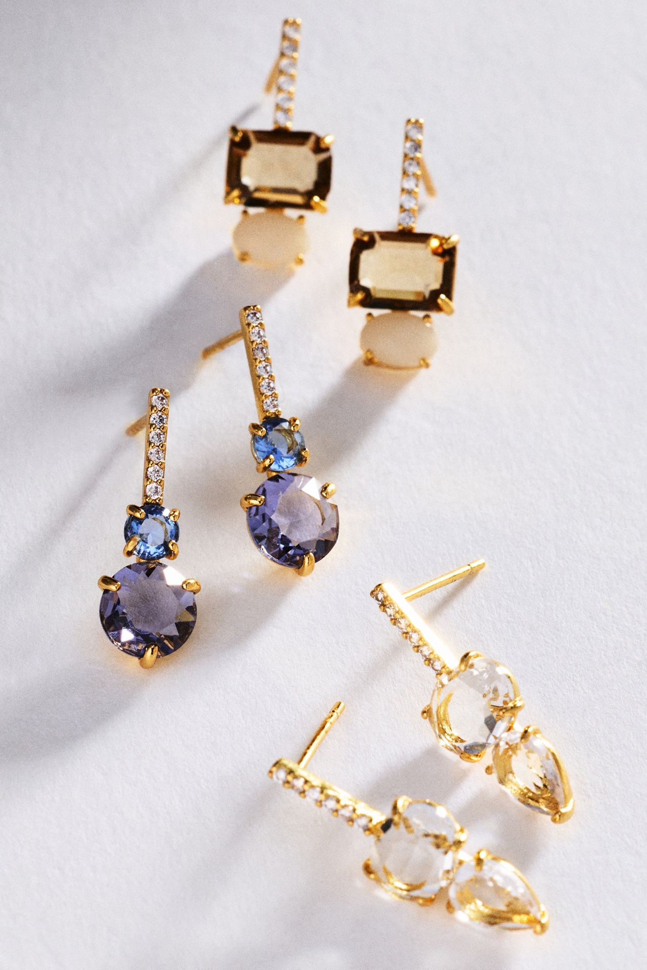 Pavé Bar Gemstone Drop Earrings