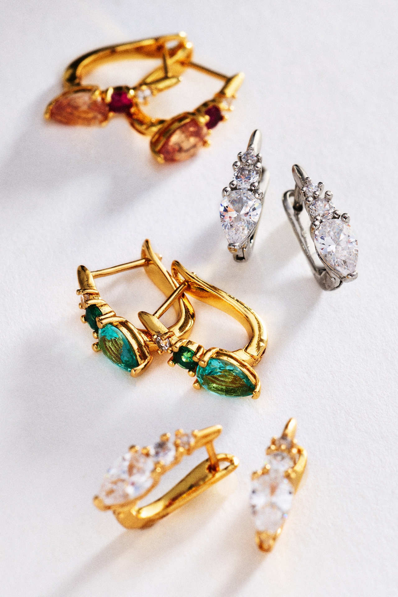 Pear-Cut Gemstone Huggie Hoop Earrings