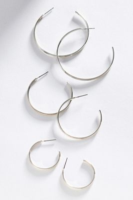 By Anthropologie Ribbed Hoop Earrings, Set of 3
