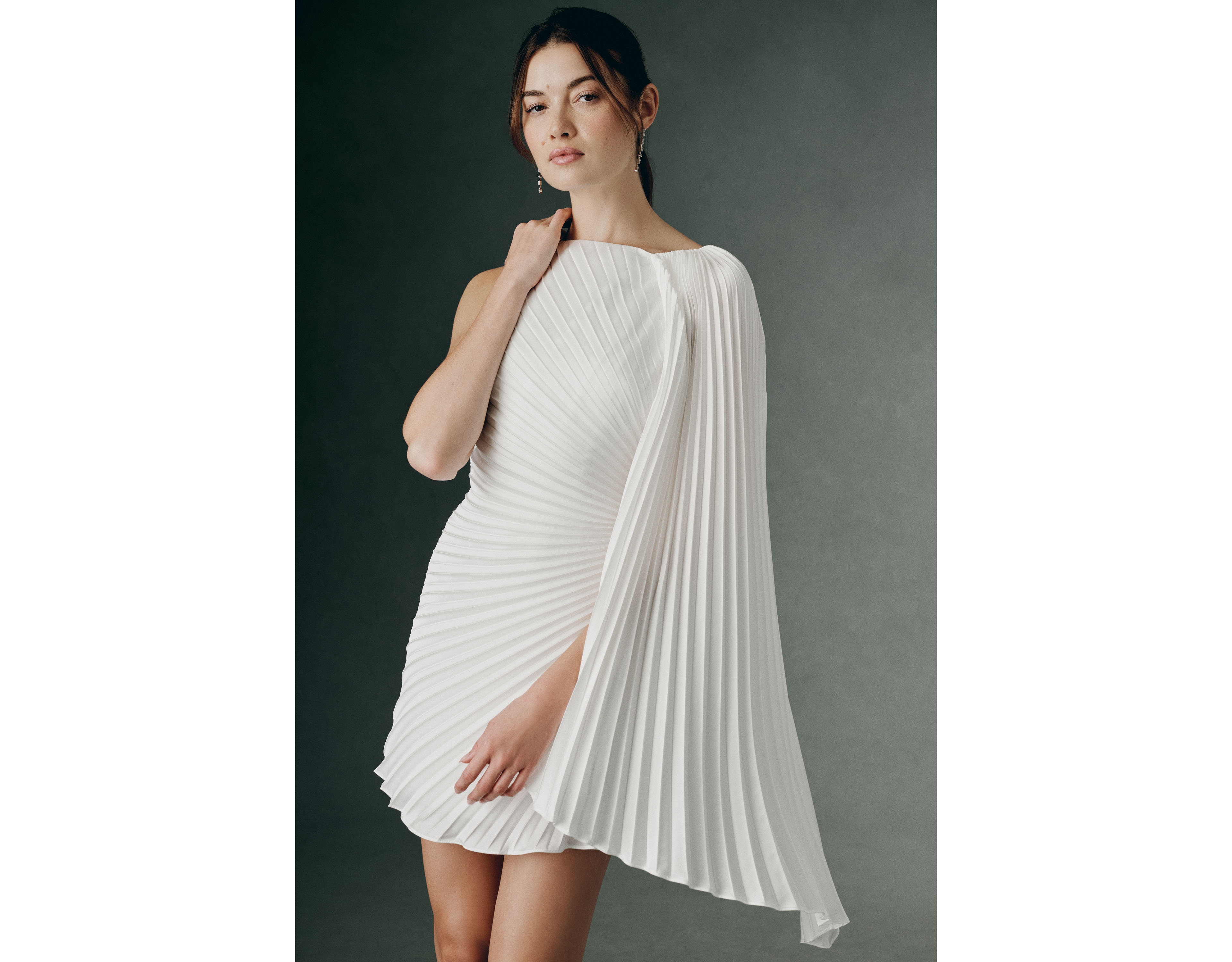 BHLDN Pleated Shoulder Mini Dress