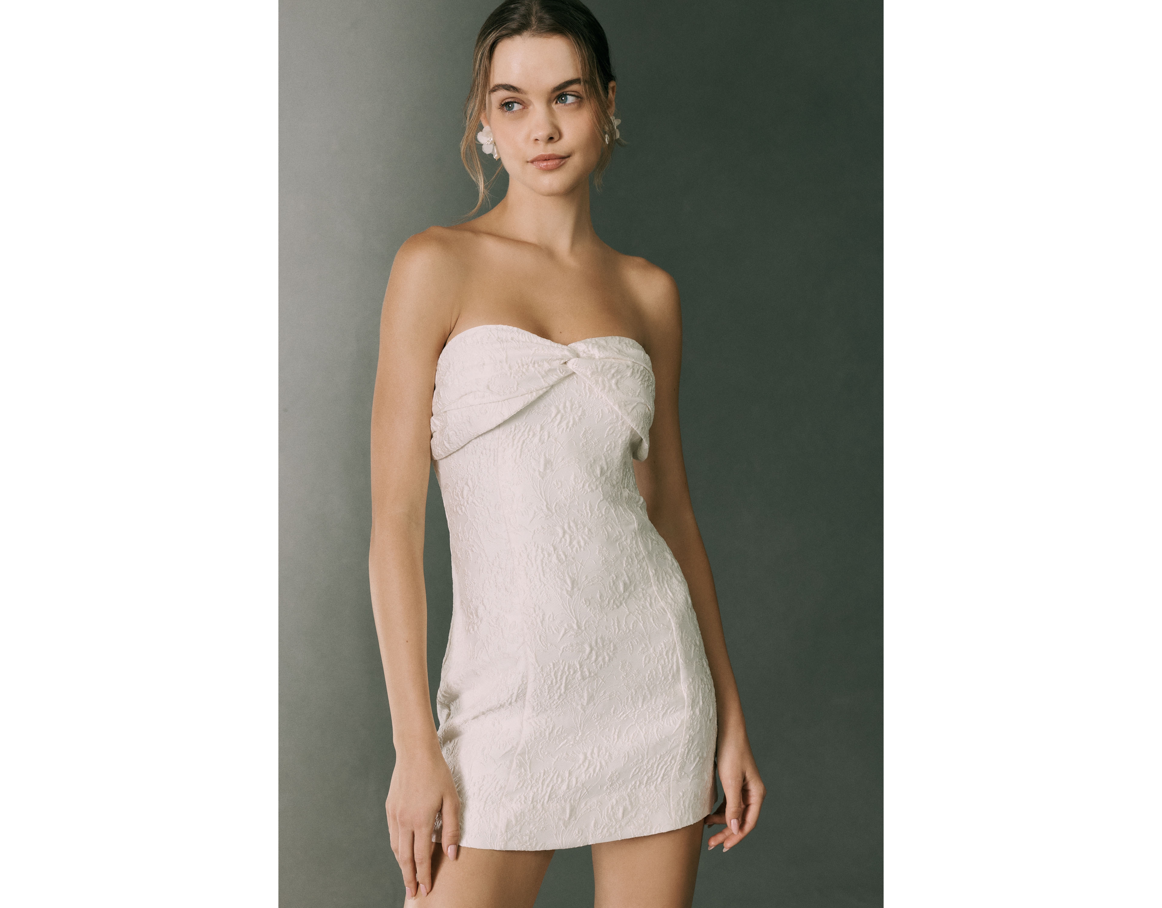 BHLDN Strapless Knotted Jacquard Mini Dress