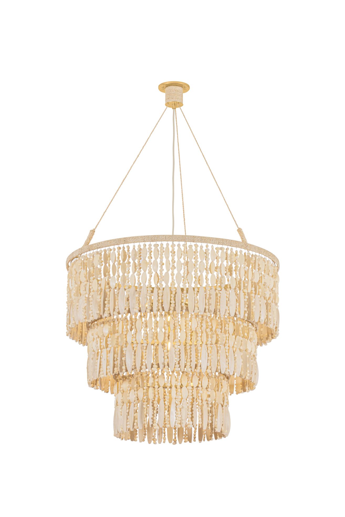 Ben Cascade Wooden Beaded Chandelier - Brass, One Size