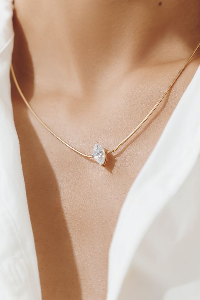 By Anthropologie Demi-Fine Delicate Marquise Pendant Necklace #1