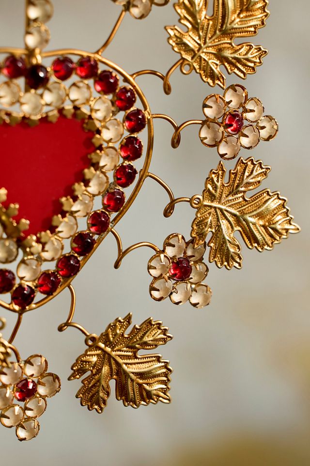Heart Medallion Ornament, Leaves + Jewels #1