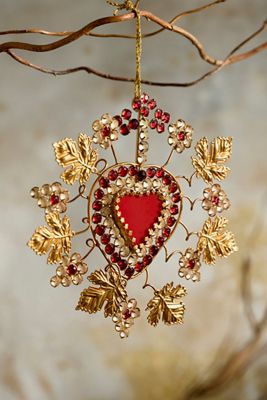 Heart Medallion Ornament, Leaves + Jewels