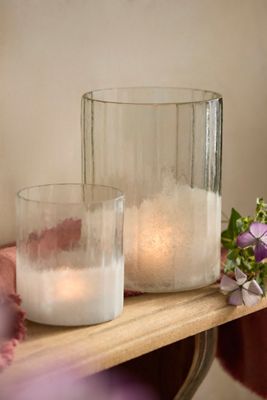 Frosty Faceted Glass Hurricane