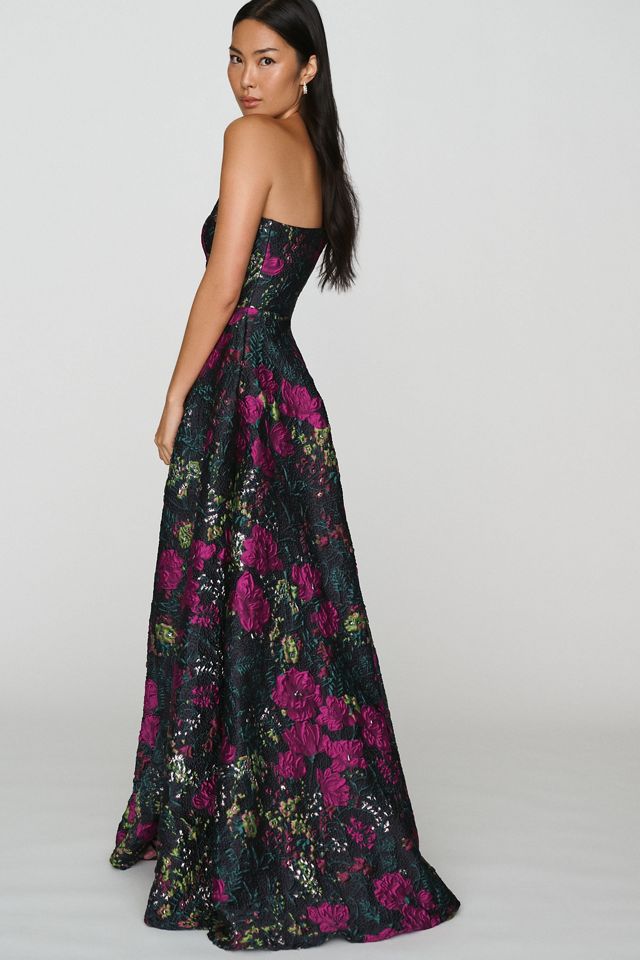Mac Duggal One-Shoulder Brocade Floral Gown #1