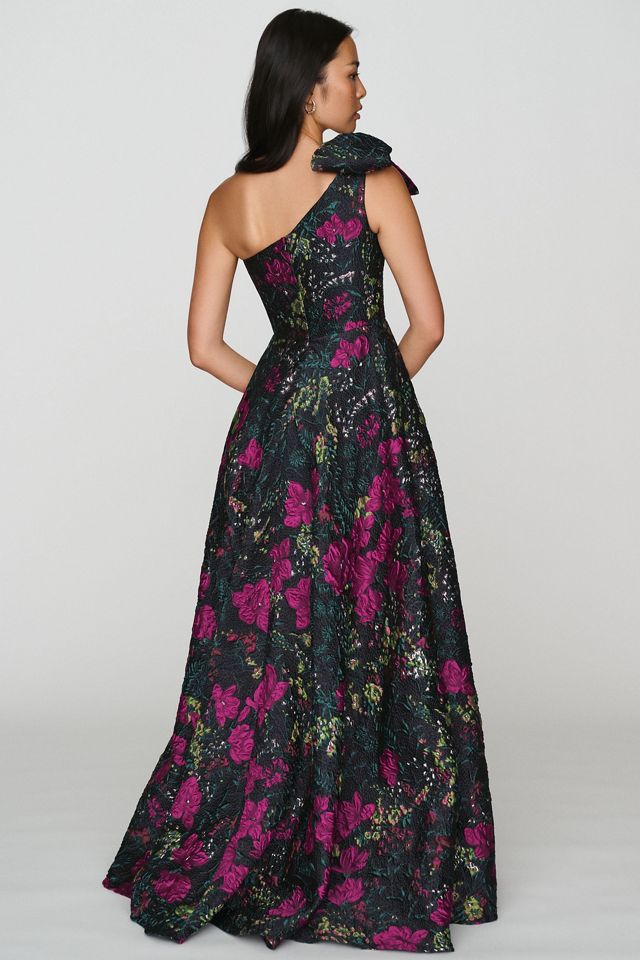 Mac Duggal One-Shoulder Brocade Floral Gown #3