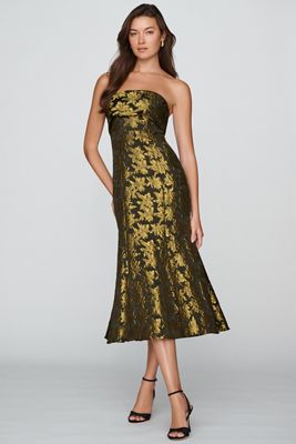 Mac Duggal Strapless Brocade Mermaid Midi Gown