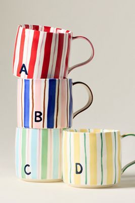 Striped Stoneware Monogram Mug