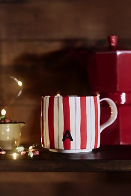 Striped Stoneware Monogram Mug