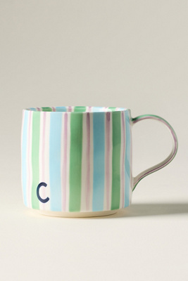 Anthropologie Striped Stoneware Monogram Mug In Alphabet