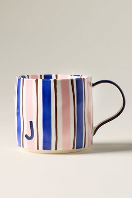 Striped Stoneware Monogram Mug