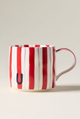 Striped Stoneware Monogram Mug