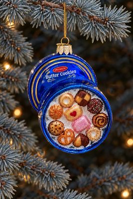 Butter Cookie Tin Glass Ornament