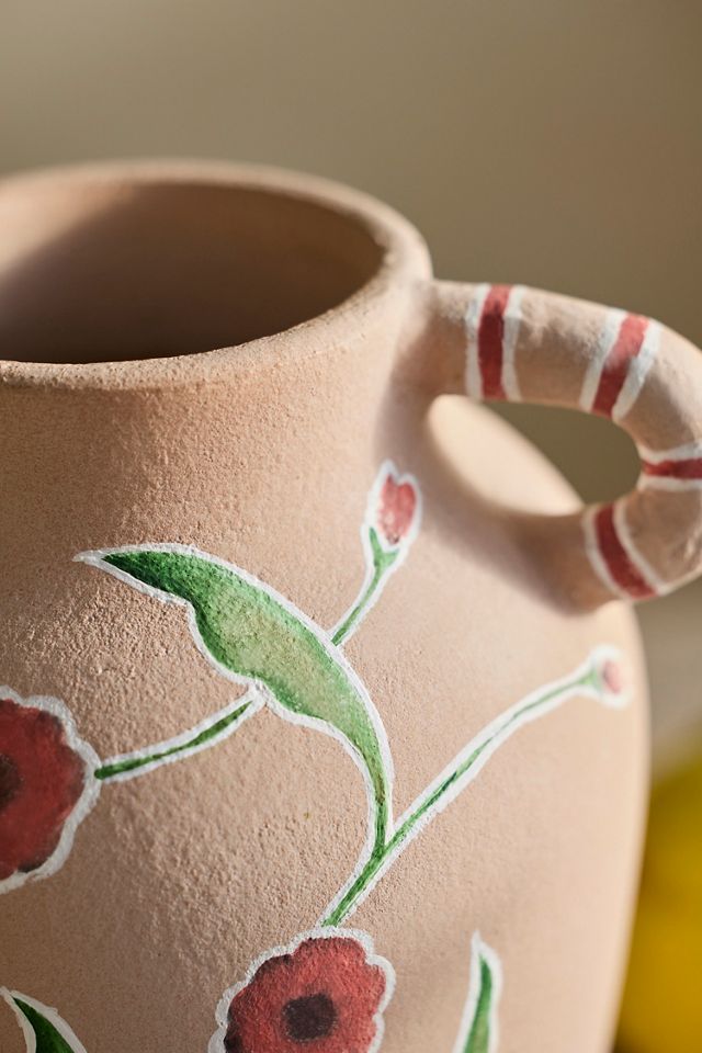 Hand-Painted Floral Terracotta Vase #1