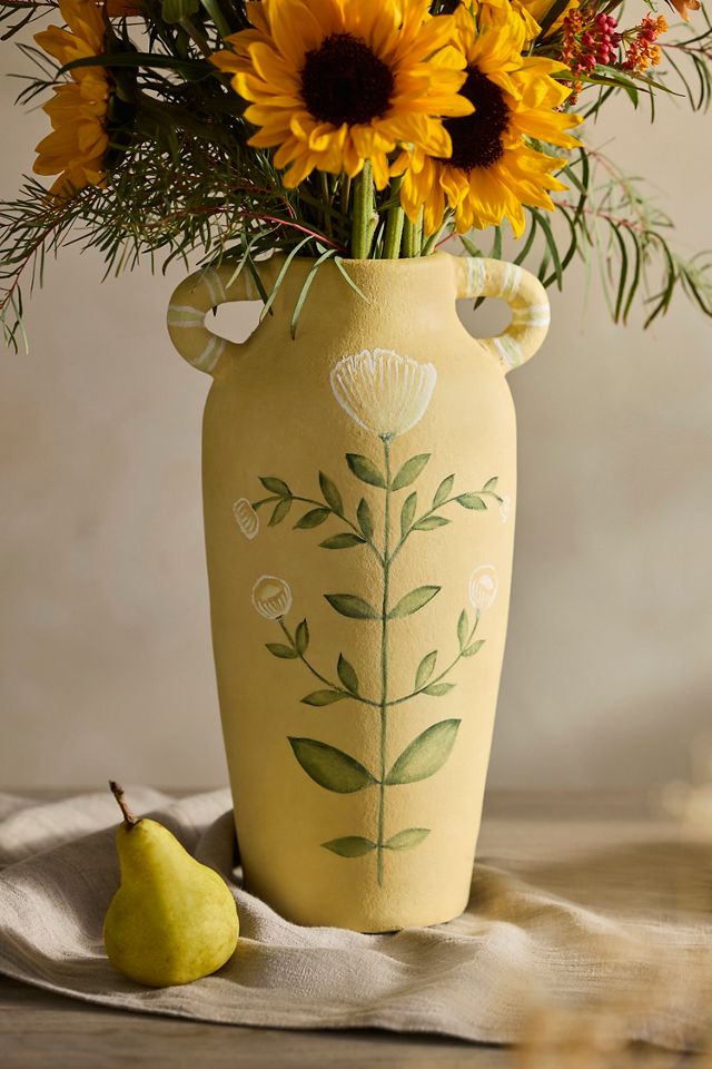 Hand-Painted Floral Terracotta Vase #3
