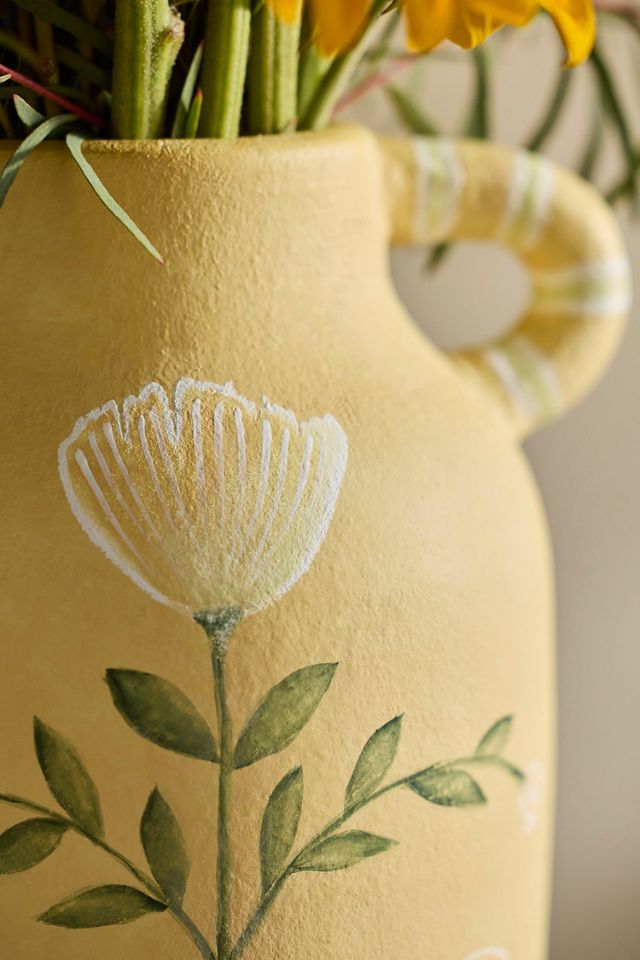Hand-Painted Floral Terracotta Vase #4