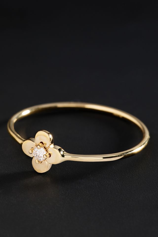 Ana Luisa Solid Yellow Gold Mini Diamond Flower Ring #1