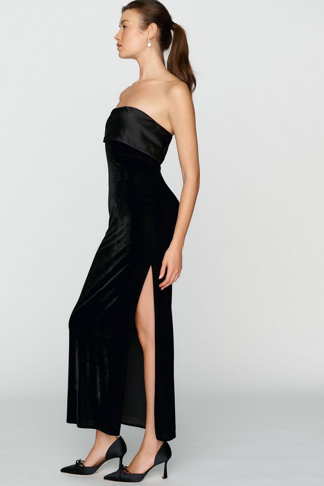 BHLDN Satin Velvet Strapless Midi Dress #3