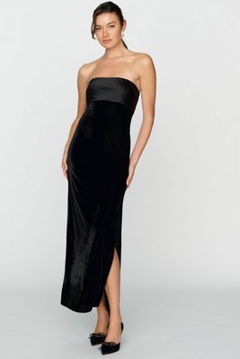 BHLDN Satin Velvet Strapless Midi Dress