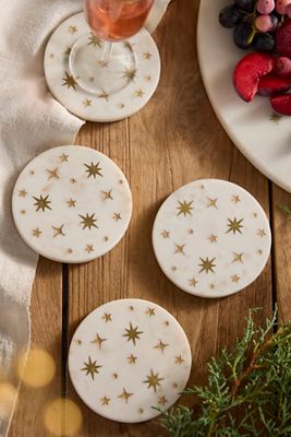 Starry Marble + Brass Coasters, Set of 4