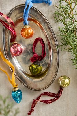 Sari Metallic Glass Mini Bauble Ornaments, Set of 5