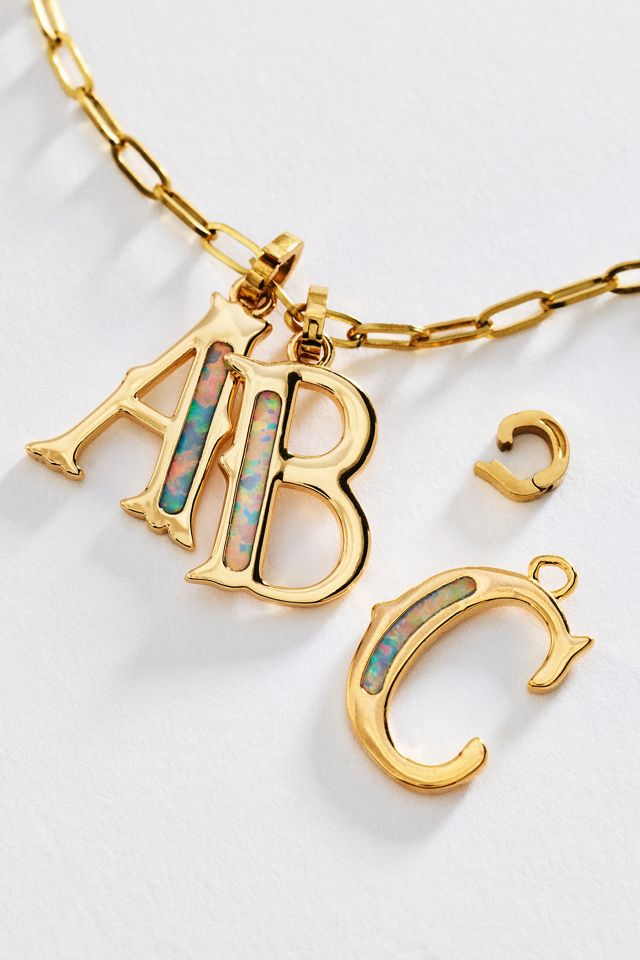 Opal Pendant Initial Charm #1