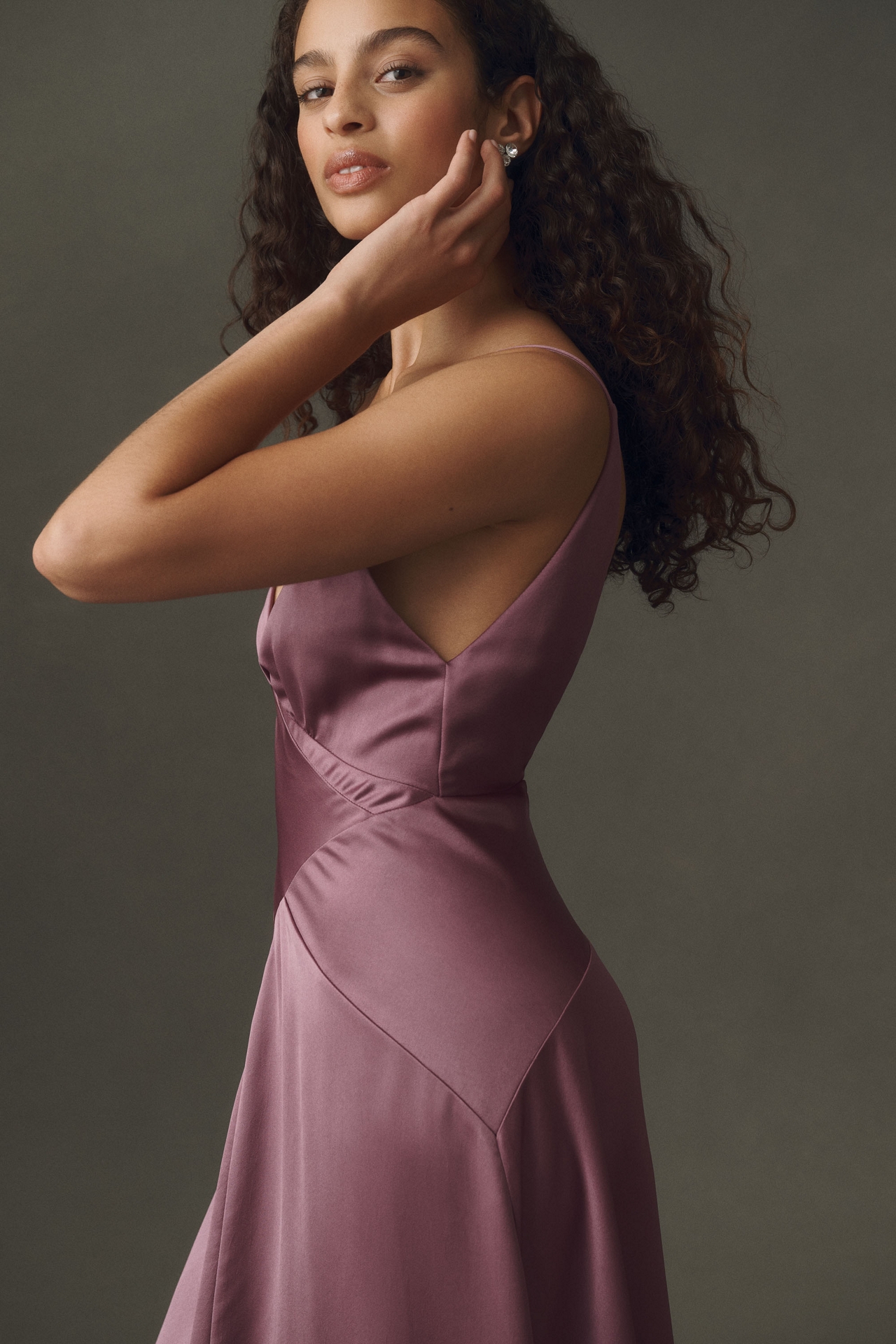BHLDN Satin Bias-Cut V-Neck Maxi Dress