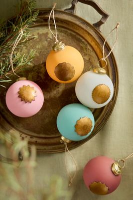 Medallion Glass Globe Ornaments, Set of 5