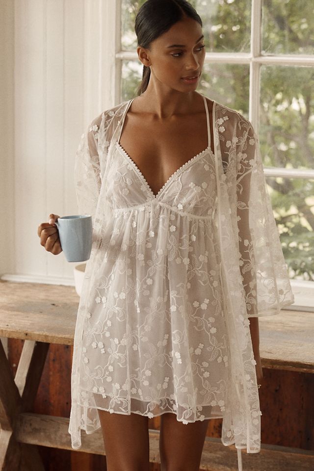 Flora Nikrooz Meg Embroidered Mini Robe | Anthropologie