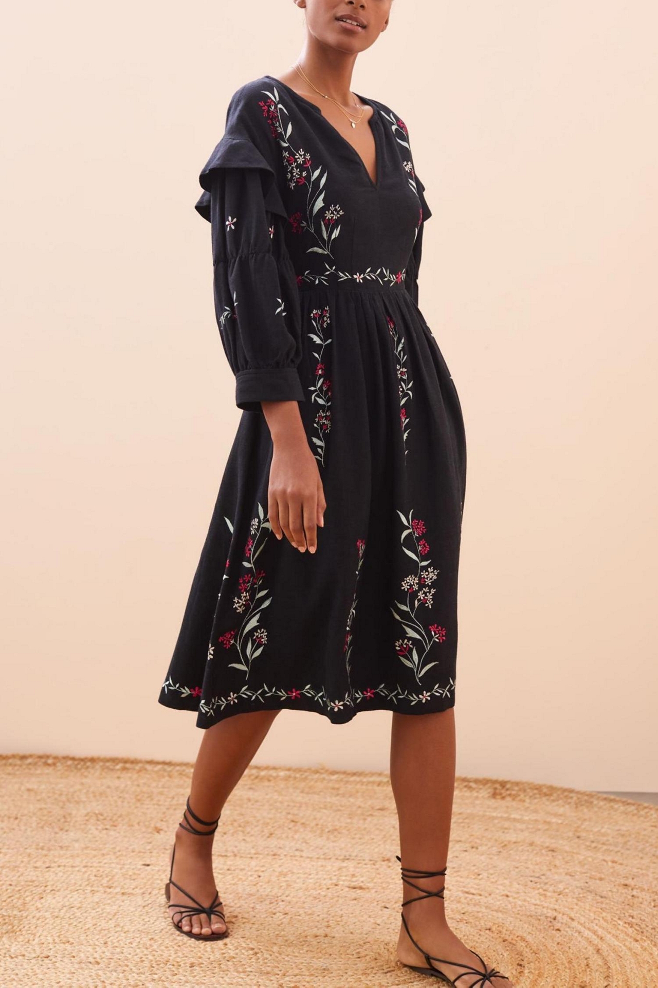 Embroidered Midi Dress