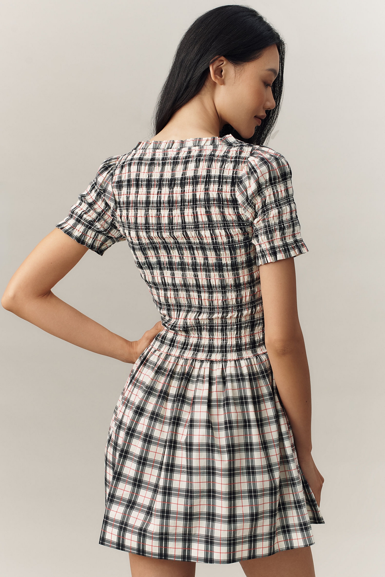 Damson Madder Mansi Short-Sleeve Smocked Mini Dress