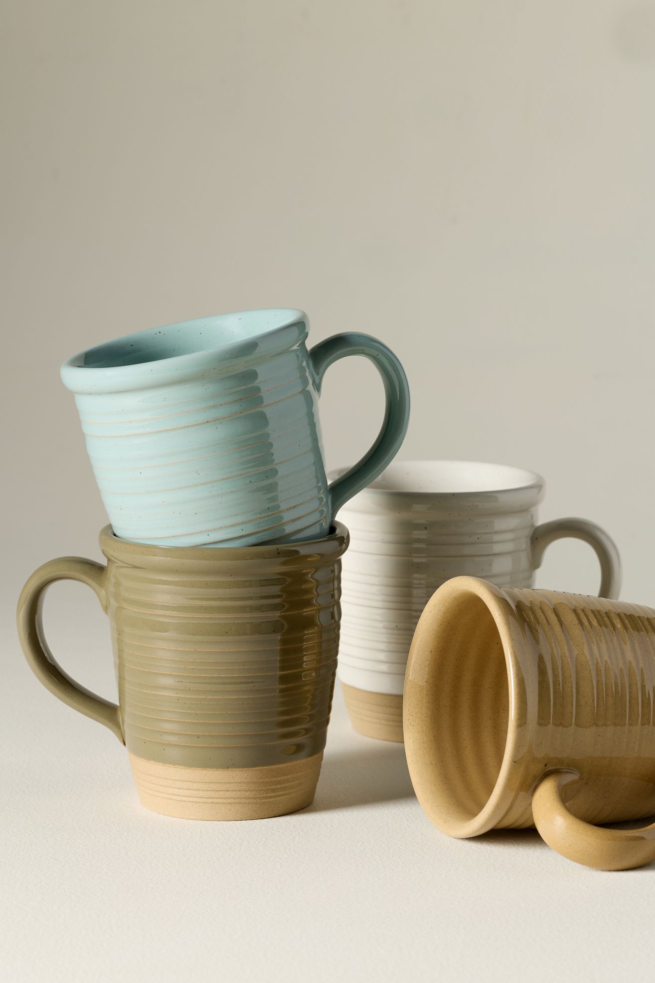 Costa Nova Scotia Stoneware 17 oz. Mugs, Set of 4 - Olive, Set Of 4