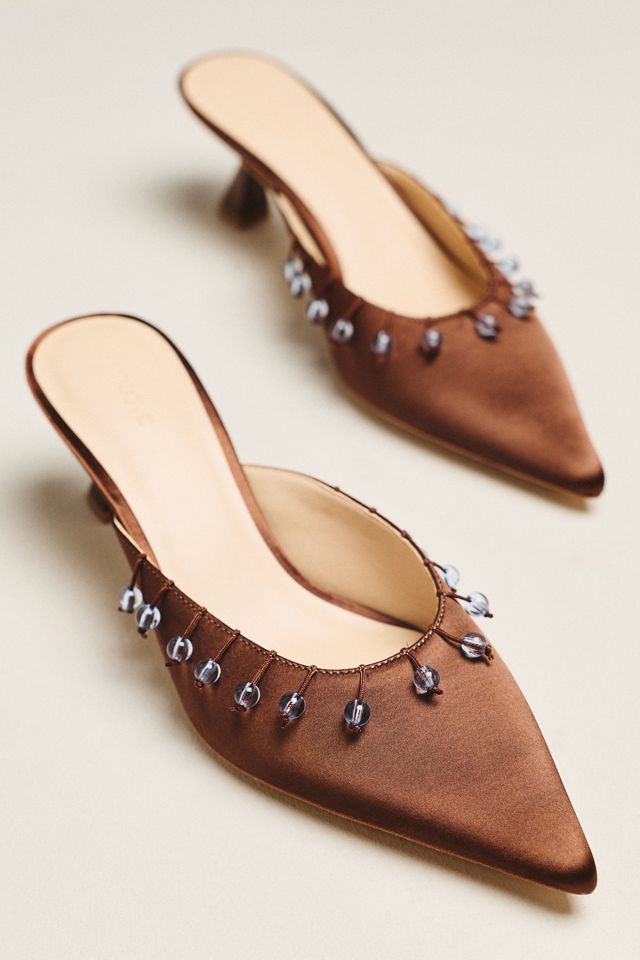 Maeve Satin Beaded Pointed Toe Mule Heels #1
