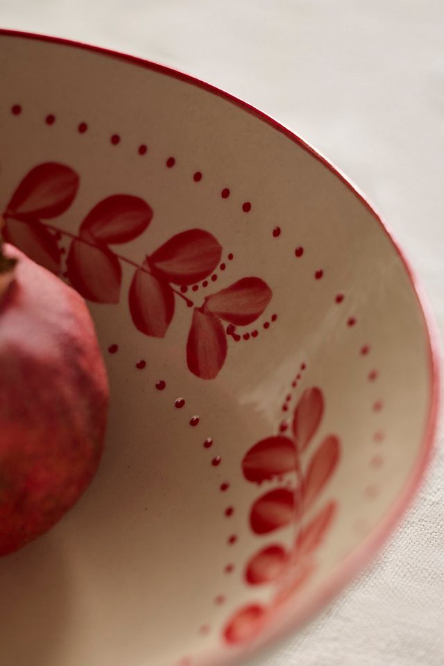 Red Laurel Stoneware Serving Bowl #1