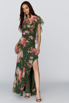 Chiffon Caped Maxi Dress
