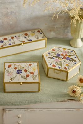 Pressed Floral Brass Box