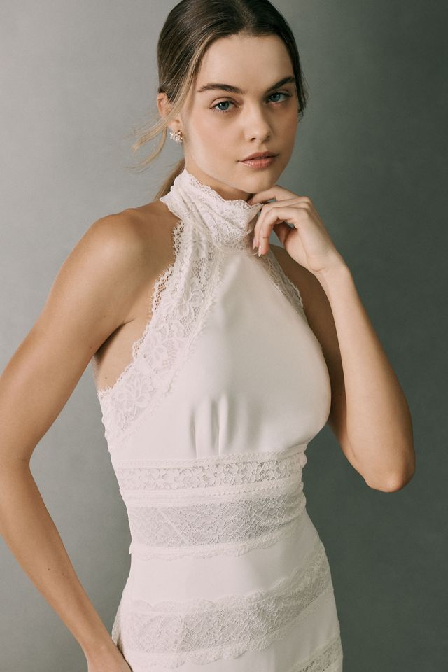 BHLDN Crepe and Lace Halter Maxi Dress #1