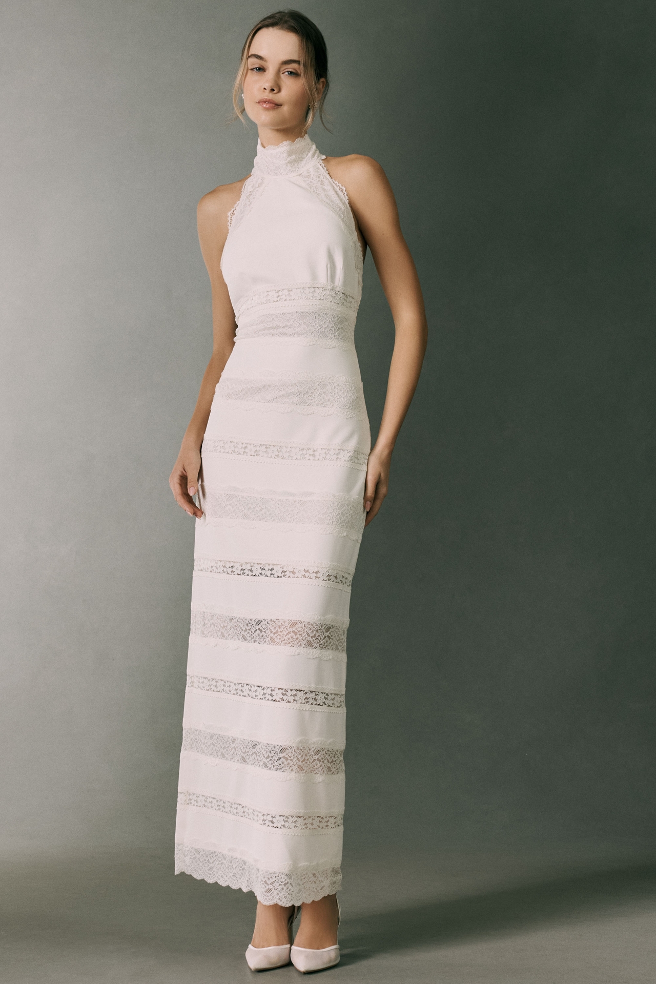 BHLDN Crepe and Lace Halter Maxi Dress