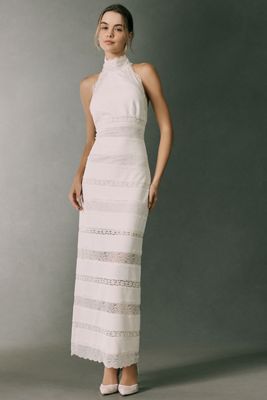 BHLDN Crepe and Lace Halter Maxi Dress