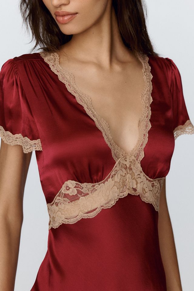 BHLDN Satin Lace Trim Midi Dress #1