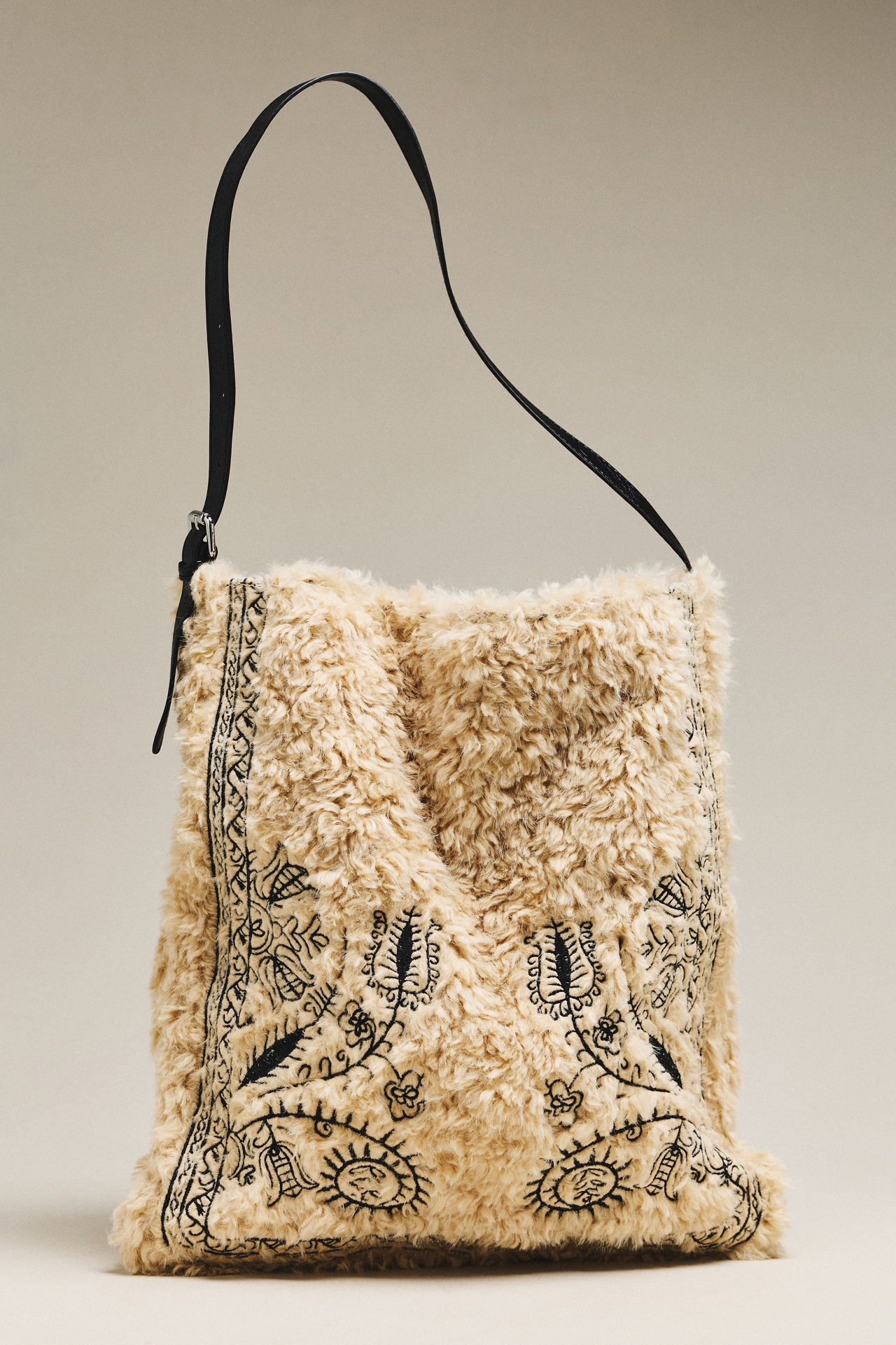 Melie Bianco Annie Faux Shearling Hobo Tote Bag