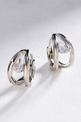 By Anthropologie Crystal Huggie Hoop Earrings