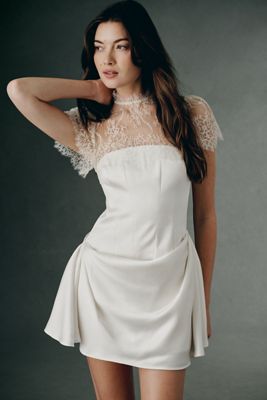 BHLDN Satin Lace Mock Neck Mini Dress