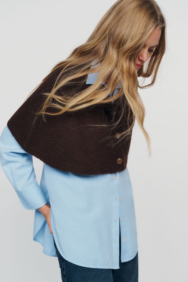 By Anthropologie Cropped Funnel Neck Poncho #1