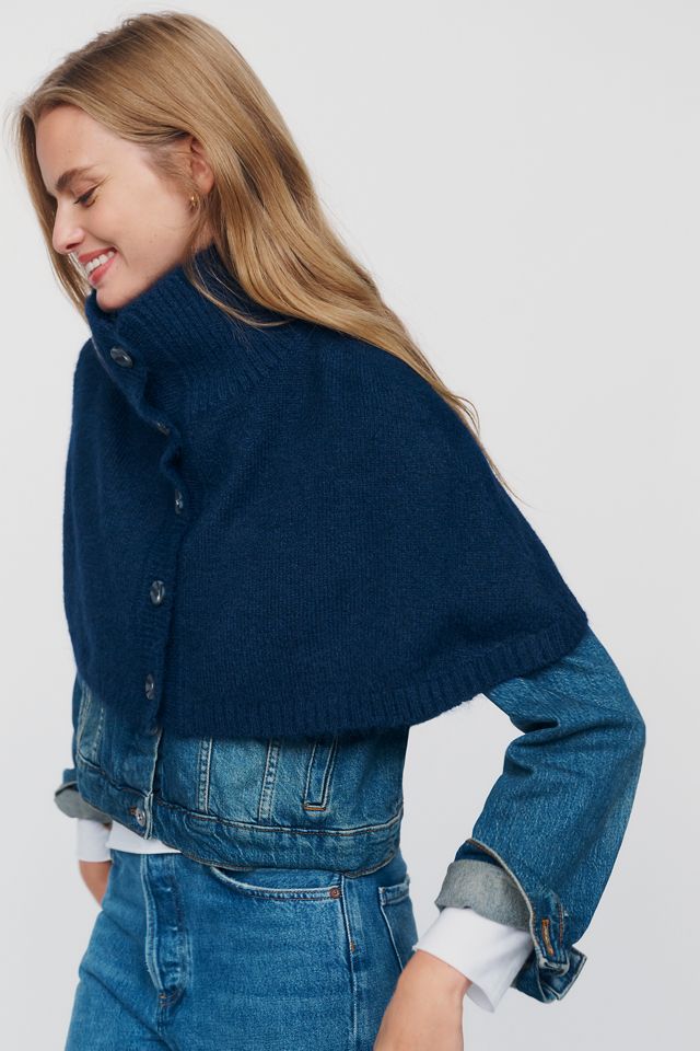 By Anthropologie Cropped Funnel-Neck Poncho #4