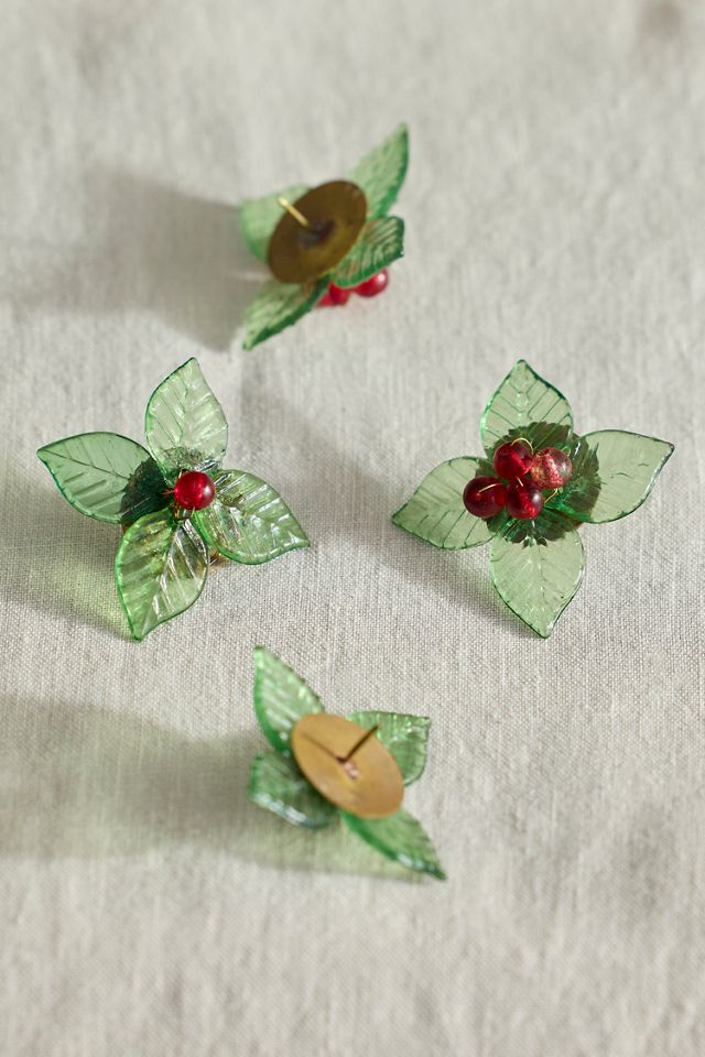 Beaded Holly Candle Pins, Set of 4 #2