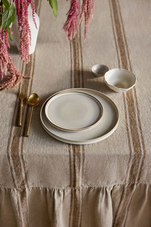 Ruffle Hem Striped Linen Tablecloth #3